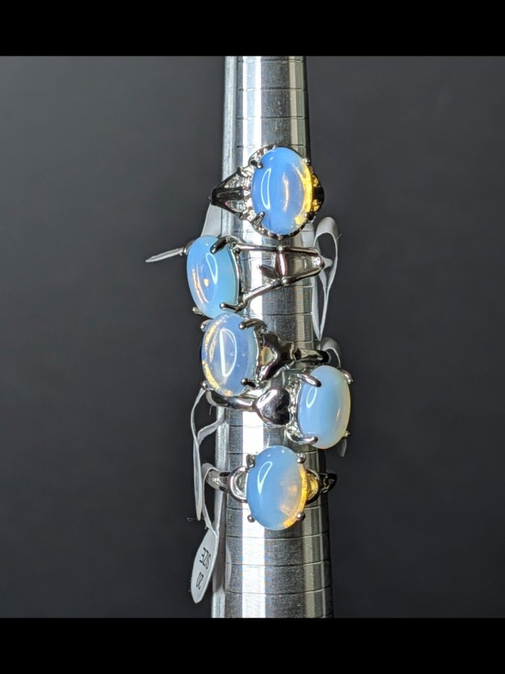 *Price for One - U Pick* OPALITE Stone Bezeled Brass Plate Ring, Size 5.5, 8-9.5
